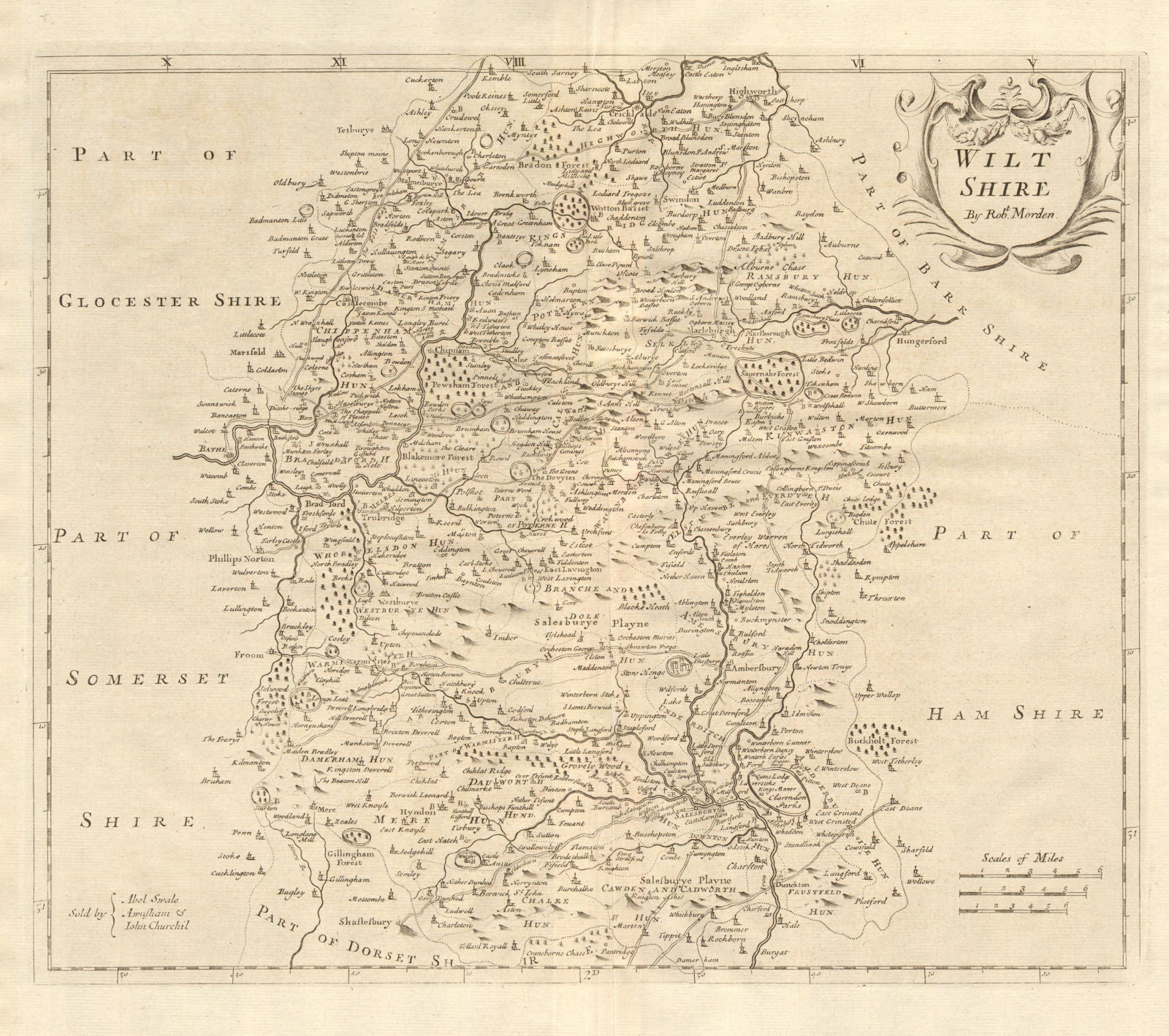 Wiltshire. 'WILT SHIRE' by ROBERT MORDEN from Camden's Britannia 1772 old map